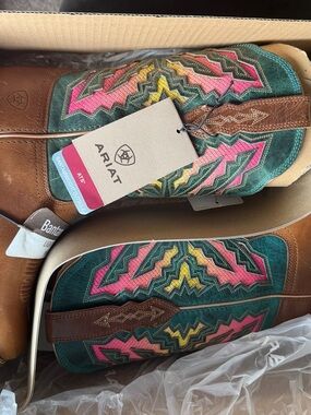 Ariat Teal and Pink Western Embroidered Boots